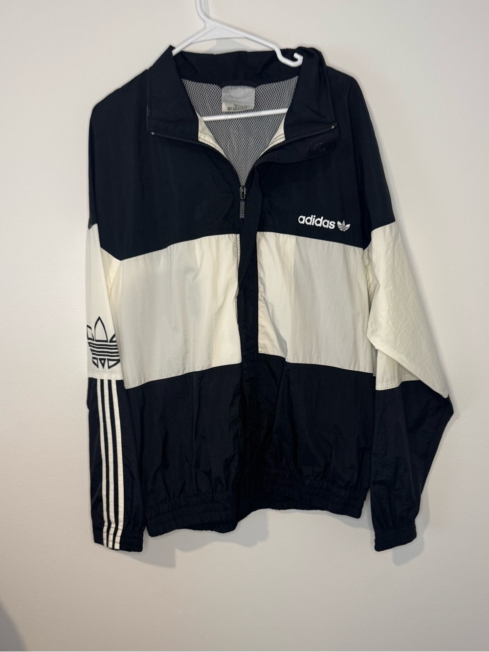 Vintage 90s Adidas Windbreaker Jacket Large Black White Trefoil Colorblock